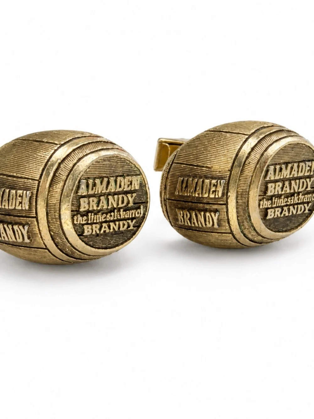 VintageAlmaden Brandy3D Barrel Cufflinks Gold Tone Advertising Novelty
